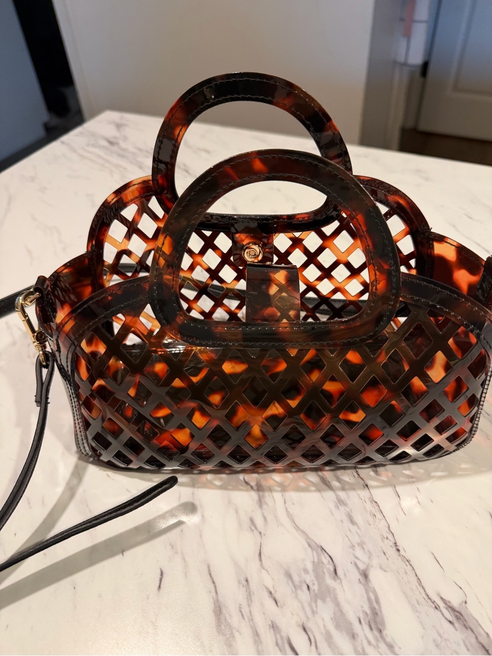 Tortoiseshell Lattice Mini Jelly Tote Bag - Brown
